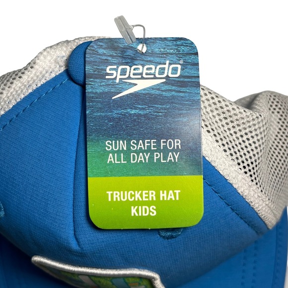 Speedo Kids Trucker Hat Blue Abstract‎ Knit Lightweight Adjustable Snapback NEW - Picture 6 of 8